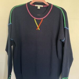 Autumn cashmere top navy blue colorful medium 100% pure cashmere